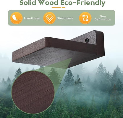 Small Floating Shelf, 4x4 Inch Display Ledges for Wall,Mini Shelves,Rustic Wood Shelf for Bedroom Living Room Bathroom Kitchen (8, Dark Walnut)