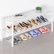 Smiry Bamboo Shoe Rack for Closet, 2 Tier Long Wooden Stackable Shoe Organizer, Free Standing Shoes Storage Shelf for Entryway, Front Door Entrance, White