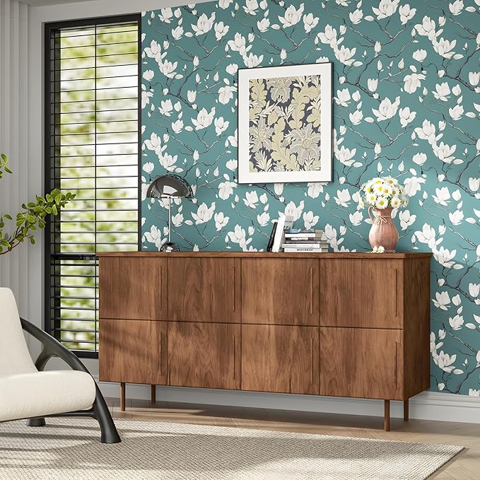 Blue and White Wallpaper Peel and Stick Vintage Floral Contact Paper for Bedroom Waterproof Self Adhesive Boho Leaf Wall Paper for Cabinets Locker Walls Bookcase Decor 17.5" X 118"