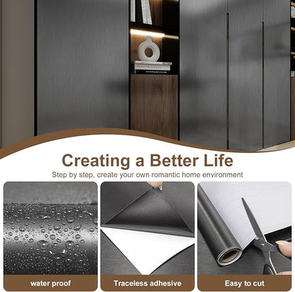 Dark Gray Stainless Steel Contact Paper Peel and Stick Countertop 15.7x196 Stainless Steel Peel Stick Wallpaper Self Adhesive Thick Vinyl Waterproof for Wall Paper Fridge Kitchen Cabinets