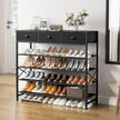Shoe Rack, 5 Tier Shoe Organizer with 3 Drawers, Metal Shoe Storage for 24-30 Pairs of Shoes with Fabric Shelves and Wooden Top, Narrow Shoe Shelf for Closet Entryway Black