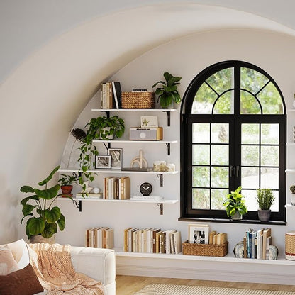 DINZI LVJ Long Wall Shelves, 31.5 x 7.9 x 6.1 Inches, Set of 2 White Floating Shelves, Easy-to-Install, Large Storage Ledges with Sturdy Metal Brackets for Living Room, Bathroom, Bedroom, Kitchen