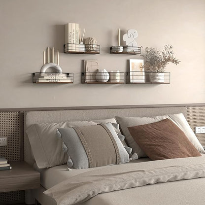 CRUGLA Floating Wall Shelves Set of 5, Wall Mounted Bathroom Shelves, Hanging Storage Shelf for Bathroom, Kitchen, Bedroom, Living Room