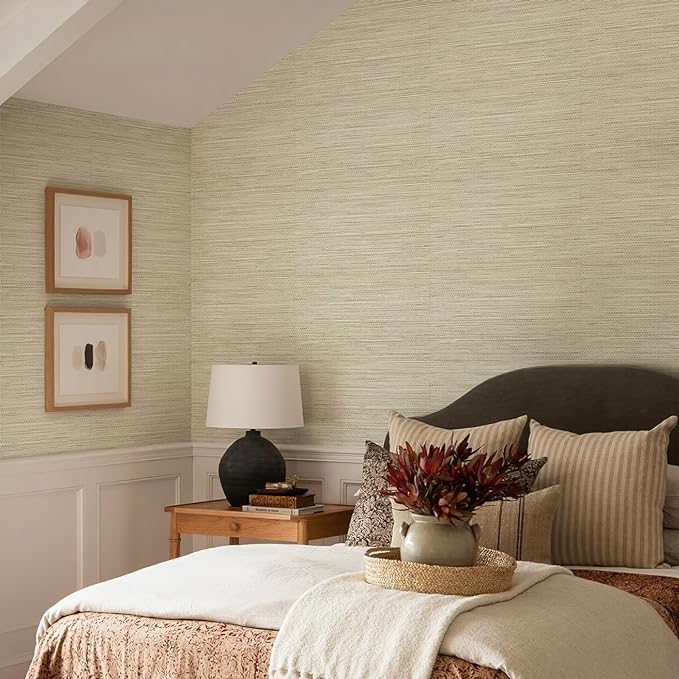 JiffDiff Grasscloth Wallpaper Peel and Stick Cream Grassweave Peel & Stick Wallpaper Textured Wallpaper Contact Paper 17.3