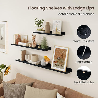 Axeman 30 Inch Floating Shelves | Black Picture Ledge Shelf Set of 3 | Rustic Wood Wall Shelves with Lip | 30" Black Picture Shelf for Wall with Ledge | Photo Shelves
