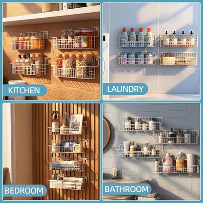 Spice Rack, 4-Pack Seasoning Organizer Wall Mounted for Kitchen Storage Organization, Metal Spice Holder Shelf for Cabinet, Pantry, White