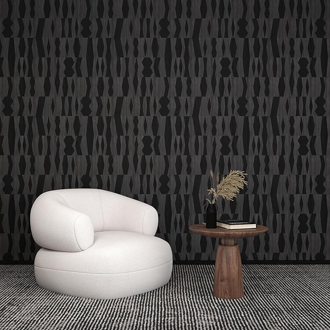 Timeet Peel and Stick Wallpaper Black Wallpaper Modern Black Contact Paper Self-Adhesive Geometric Removable Wall Paper for Living Room Bedroom Wall Decor Vinyl 17.7 