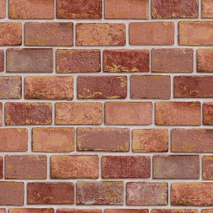 GaliGali Red and Gold Brick Wallpaper, Peel and Stick Wallpaper, Self-Adhesive Classic Antique Texture Rock Wall Paper, Removable Contact Paper for Home Decoration 17.3"x393", CA.A07020A-10