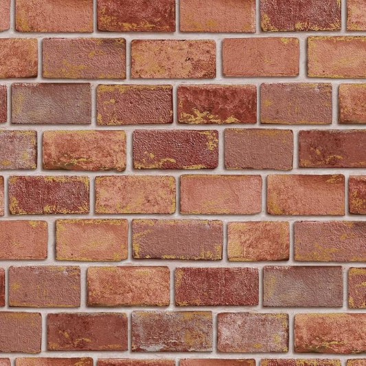 GaliGali Red and Gold Brick Wallpaper, Peel and Stick Wallpaper, Self-Adhesive Classic Antique Texture Rock Wall Paper, Removable Contact Paper for Home Decoration 17.3"x393", CA.A07020A-10