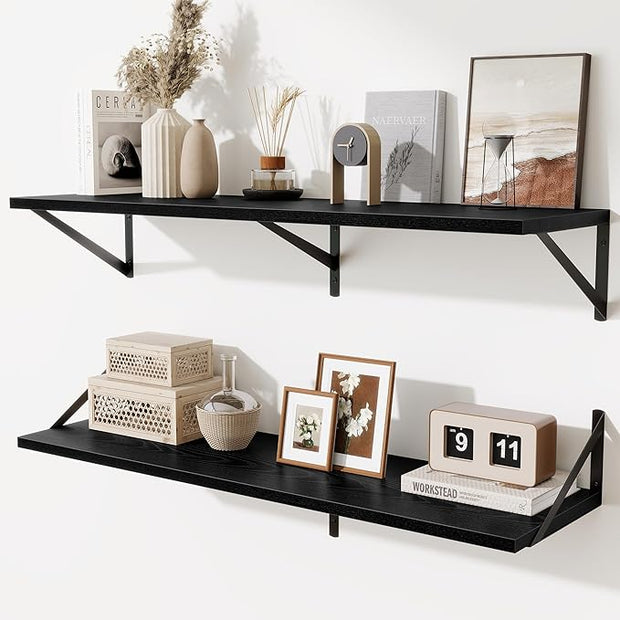 Floating Shelves for Wall,40" Wall Mounted Shelves Set of 2,Long Wood Floating Shelves,Hanging Wide Display & Storage Shelf with Metal Brackets for Bathroom,Bedroom,Kitchen,Living Room,Black