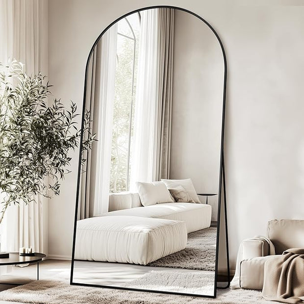 Antok Full Length Mirror, 78"x38" Floor Mirror Freestanding, Arched Full Body Mirror Floor Standing Mirrors with Stand for Bedroom, Hanging Mounted Mirrors for Living Room Cloakroom, Black