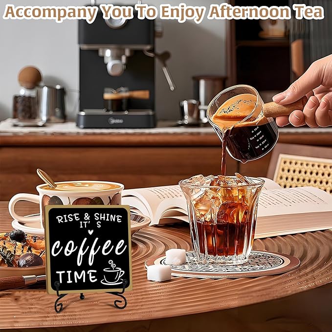 Wooden Coffee Bar Sign Coffee Bar Decor, Coffee Bar Decorations Black and White with Iron Stand Bar Tabletop Shelf Accessories, Coffee Signs Decors for Coffee Station Home Farmhouse Kitchen & Office