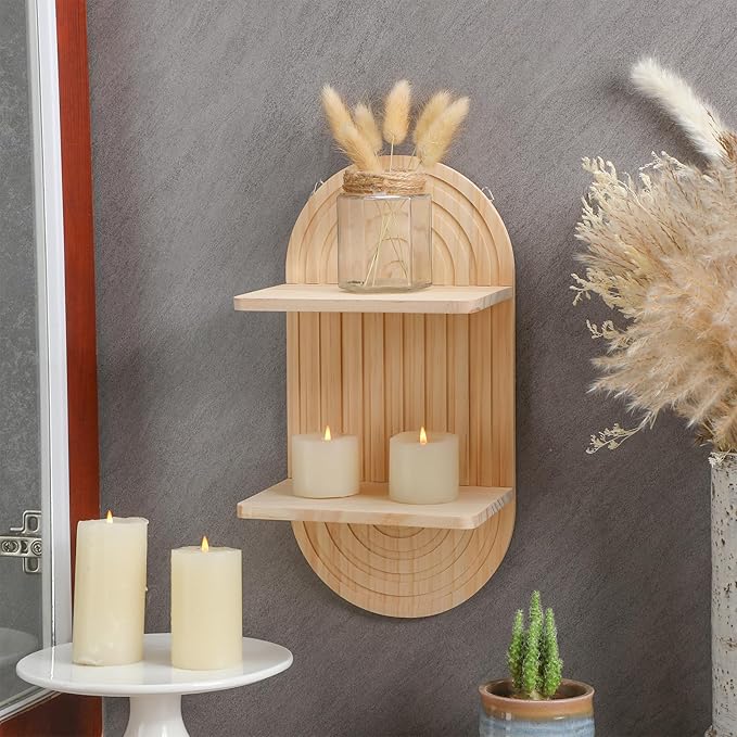 Tatuo 2 Pieces Boho Wall Shelf Decor Floating Shelves for Wall Wooden Hanging Holder for Living Room Bathroom Bedroom Office Nursery Decoration(Arch)
