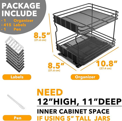 SpaceAid Pull Out Spice Rack Organizer for Cabinet, Heavy Duty Slide Out Seasoning Kitchen Organizer, Cabinet Organizer, with Labels, 8.5" W x10.75 D x8.5 H, 1 Drawer 2-Tier