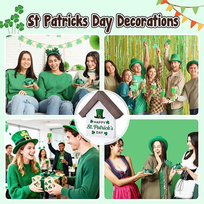 MBL St Patrick's Day Decoration - Wood Happy Saint Patricks Day Accessories Gifts, Green Shamrock Home Table Office Shelf Spring Tiered Tray Decor Centerpiece Irish Gifts for Women Men