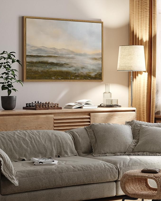 SHENIFY Landscape Framed Canvas Wall Art 24x36in Large Vintage Dusk in The Forest Classic Paints Farmhouse Bathroom Office Decor - Natural Framed