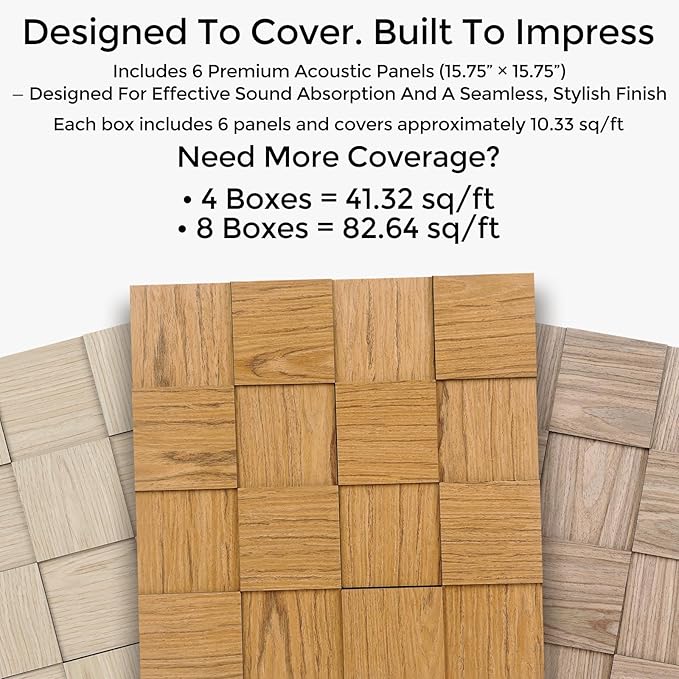 Checkerboard Acoustic Wall Panels – 6 Pack Walnut 3D Sound Absorbing Wall Panels 15.7” x 15.7” for Home & Apartment Interior Design, Checker Pattern Soundproof Decor Panels