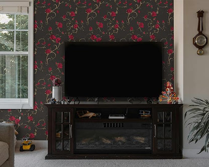 FLFK Vintage Wallpaper Peel and Stick Red Rose Wallpaper 16in x 384in Floral Contact Paper Removable Self Adhesive Wall Paper for Living Room Bedroom Kitchen Apartment Decor