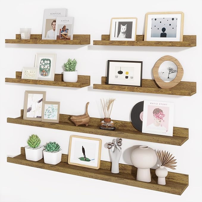 Axeman Picture Ledge Shelf, Floating Shelves for Storage Set of 6, 36 inch Floating Wall Mounted Shelves, Wall Shelves with Lip for Living Room, Bedroom, Nursery, Bathroom, Kitchen, Rustic Brown