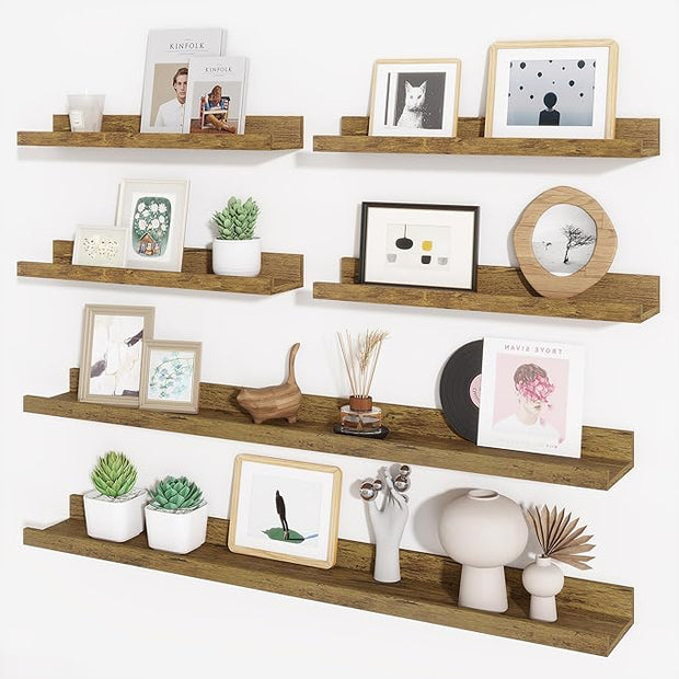Axeman Picture Ledge Shelf, Floating Shelves for Storage Set of 6, 36 inch Floating Wall Mounted Shelves, Wall Shelves with Lip for Living Room, Bedroom, Nursery, Bathroom, Kitchen, Rustic Brown