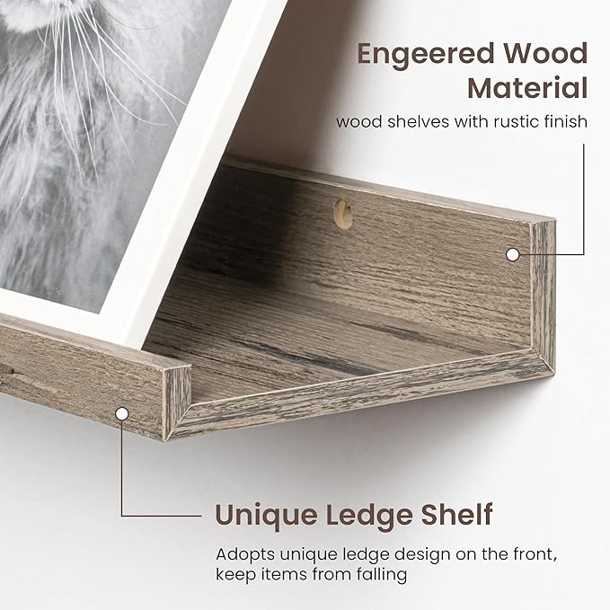 Axeman 40 Inch Floating Shelves | Grey Picture Ledge Shelf Set of 3 | Rustic Grey Wood Wall Shelves with Lip | 40" Picture Shelf for Wall with Ledge | Photo Shelves