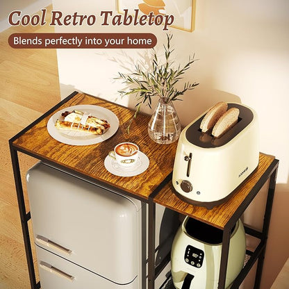 Mini Fridge Stand with Storage Shelves, Wine Cabinet, Microwave Stand, Coffee Bar, TV Stand, Bakers Rack, Beverage Refrigerator Table Adjustable for Dorm Apartment Kitchen Rustic Brown