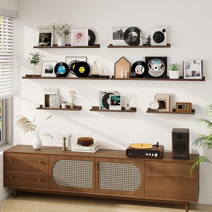 Dreamland Picture Ledge Shelf for Wall, Floating Shelves Set of 2, 48 Inch Long Floating Shelves with Lip for Living Room, Bedroom, Bathroom, Kitchen, Walnut