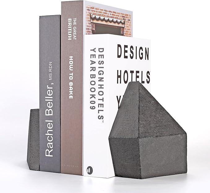 Decorative Bookends, Heavy Duty Cast Iron, Art Shelf Decor, Geometry Abstract Theme (Black) by Ambipolar