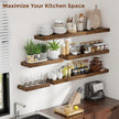 Heimlove 36 Inch Floating Shelves for Wall 8 Inch Deep Rustic Brown Shelves Set of 2,Wall Mounted Rustic Wood Long Floating Shelf with Invisible Brackets for Bedroom Kitchen Living Room