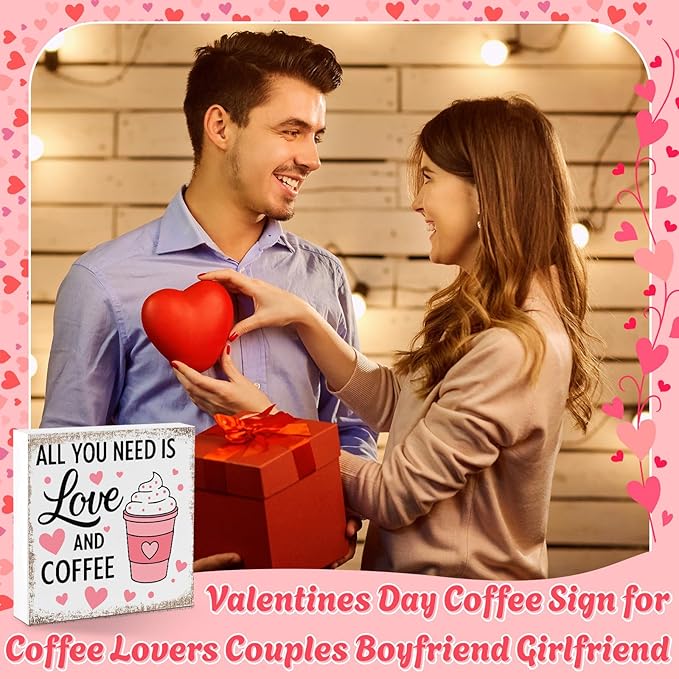 Valentines Coffee Desk Decor, Valentine's Day Gifts for Coffee Lover Bar Station, Valentine Home Office Table Sign for Kitchen Shelf Tiered Tray, Cafe Tabletop Decoration to Couples, You Need Is Love