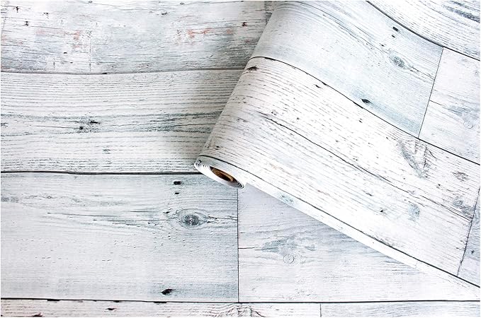 HAOKHOME Peel and Stick Wood Wallpaper Shiplap Light Grey/White Distressed Wood Plank Removable Contact Paper Self Adhesive 17.7in x 32.8ft