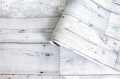 HAOKHOME Peel and Stick Wood Wallpaper Shiplap Light Grey/White Distressed Wood Plank Removable Contact Paper Self Adhesive 17.7in x 32.8ft