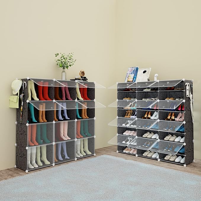 Shoe Rack Organizer, 48 Pair Shoe Storage Cabinet with Door Expandable Plastic Shoe Shelves for Closet,Heels,Boots,Slippers,8 Tier