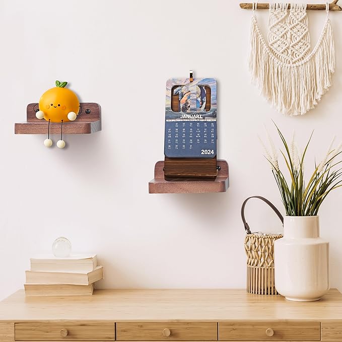 Small Floating Shelf, 4x4 Inch Display Ledges for Wall,Mini Shelves,Rustic Wood Shelf for Bedroom Living Room Bathroom Kitchen (4, Light Walnut)