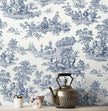 NextWall Chateau Toile Peel and Stick Wallpaper (Navy Blue)
