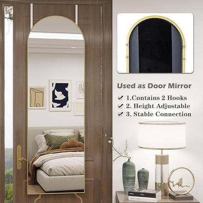 Door Mirror, Arched Full Length Mirrors Over The Door, 16"x 50" Hanging or Wall Mirror, Full Body Mirrors,Gold