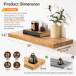 fuqing Wood Floating Shelves for Wall - Solid Elm Wood Live Edge Floating Shelves 24 Inch - 9 Inch Deep Natural Wooden Wall Shelves with Upgraded Heavy Duty Brackets and Anchors
