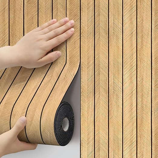 Thick Wood Slat Wall Panels, Modern 3D Peel and Stick, 15.75"x118" Self-Adhesive Accent Wall with Sound Dampening for TV Wall and Ceiling, Bedroom, Home Office, Brown, 13 Sq Ft