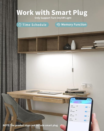 ASOKO Under Desk Light, 16Inch Dimmable LED Under Cabinet Lighting, USB Plug in Cabinet Light for Kitchen/Shelf/Workbench/Cupboard, 3000K/4000K/6000K