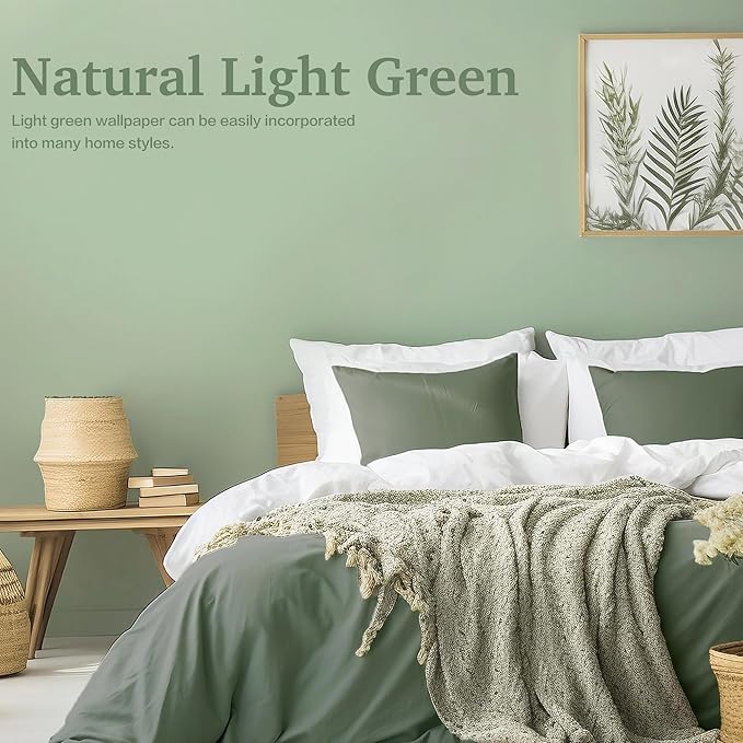 Dimoon 17.7''x236'' Peel and Stick Wallpaper Light Green Contact Paper for New Environmentally Friendly Materials Thickening Upgrade Embossed Renter Friendly Wall Paper Vinyl Countertop Bedroom