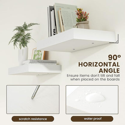 Deep Floating Shelves | 24 Inch White Floating Shelves Set of 2 | 12 Inch Deep Rustic Wood Shelves for Wall | 24" W x 12" D White Shelves for Living Room Bathroom Laundry Room Kitchen
