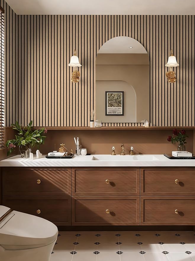 Wallpaper Peel and Stick Wood Grating Stripe Self-Adhesive Wallpaper Faux Wood Contact Paper Wood Slats Self Adhesive Wall Paper PVC Vinyl Film Removable Waterproof 17.3" x 118"