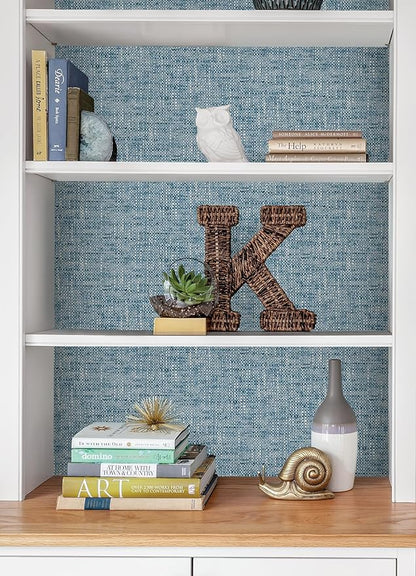 NuWallpaper NU2918 Navy Poplin Texture Peel & Stick Wallpaper, Blue