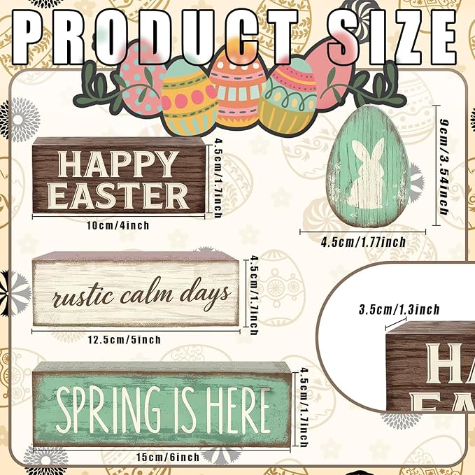 Easter Decorations - Happy Easter Bunny Egg Tiered Tray Decor - Wooden Easter Tabletop Sign - Rustic Farmhouse Spring Home Decor Indoor for Tiered Tray Shelf Mantel Entryway Coffee Table