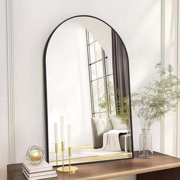 Arch Mirror Wall Mounted - 20x30 Inch Wide Arched Mirrors for Bathroom Over Sink, Black Metal Framed Mantel Vanity Mirror for Dresser, Firplace, Entryway, Hallway, Restroom, Bedroom Decor