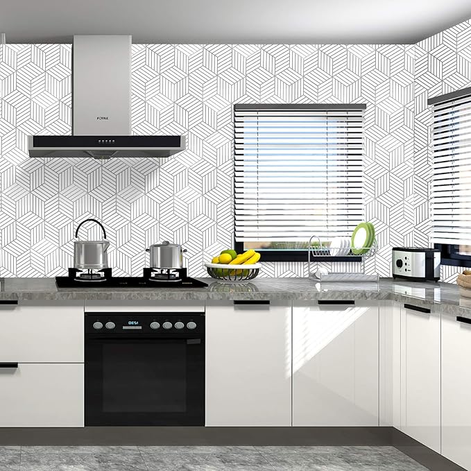 WENMER Geometric Hexagon Peel and Stick Wallpaper - 17.71 Inch x 118 Inch Silver Self-Adhesive Vinyl Film for Home Use