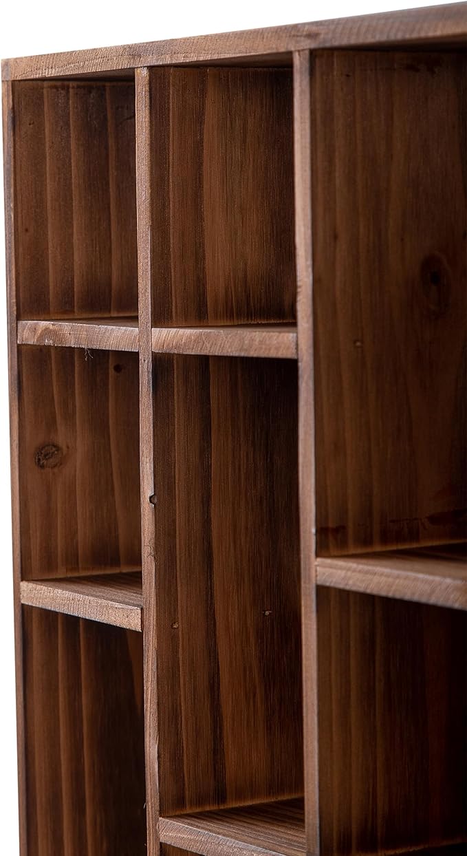 SOFE Small Brown Wood Shadow Box with Shelves, 3 Tier Wall Shelving Unit, 9-Compartment Wall Mounted Curio Cabinet, Knick Knack Display Shelf, Floating Cube Shelves for Walls, Shot Glass Display Case
