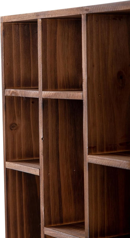 SOFE Small Brown Wood Shadow Box with Shelves, 3 Tier Wall Shelving Unit, 9-Compartment Wall Mounted Curio Cabinet, Knick Knack Display Shelf, Floating Cube Shelves for Walls, Shot Glass Display Case