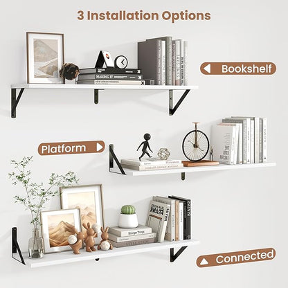 Axeman 32 Inch Floating Shelves | 8 Inch Deep White Wood Wall Shelves Set of 2 | 31.5" W x 8" D Rustic White Shelves for Bathroom Kitchen Living Room