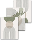 HesenDot Unframed Boho Sage Green Canvas Prints,12x16in Botanical Line Wall Art,Set of 3 Abstract Geometric Posters Decor,Minimalist Modern Green Artwork for Living Room Bedroom Bathroom Office Home